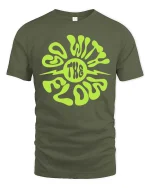 Go With The Flow T-Shirt Retro Psychedelic Graphic Tee - military green t-shirt on white background