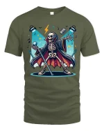 Rock Star Skeleton T-Shirt Funny Halloween Music Tee - military green t-shirt on white background