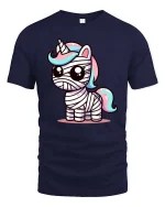 Cute Mummy Unicorn T-Shirt Funny Halloween Fantasy Tee - navy t-shirt on white background