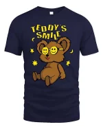 Teddy Smile T-Shirt Cute Bear Graphic Happy Face Tee - navy t-shirt on white background