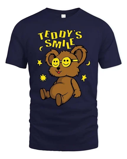 Teddy Smile T-Shirt Cute Bear Graphic Happy Face Tee - navy t-shirt on white background