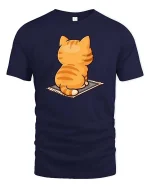Cute Orange Cat T-Shirt Funny Sitting Kitty Back View Tee - navy t-shirt on white background