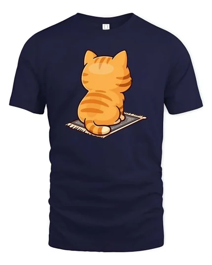 Cute Orange Cat T-Shirt Funny Sitting Kitty Back View Tee - navy t-shirt on white background