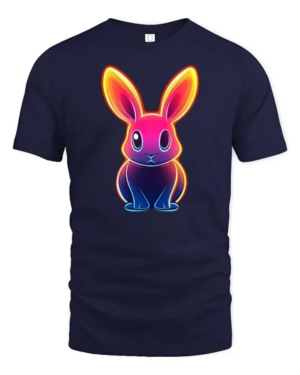 Neon Bunny T-Shirt Colorful Glow Rabbit Graphic Tee - navy t-shirt on white background