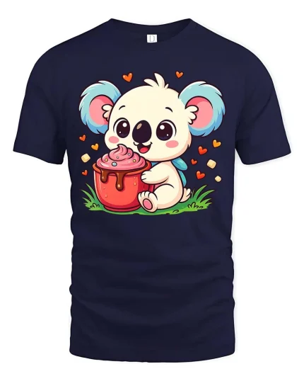 Cute Koala T-Shirt Sweet Animal Dessert Graphic Tee - navy t-shirt on white background