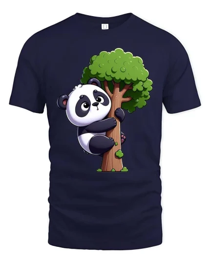 Cute Climbing Panda T-Shirt Funny Animal Tree Hugger Tee - navy t-shirt on white background