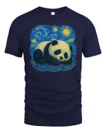 Sleeping Panda T-Shirt Starry Night Style Animal Art Tee - navy t-shirt on white background