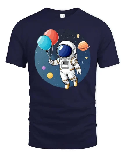Astronaut Balloon T-Shirt Cute Space Explorer Graphic - navy t-shirt on white background