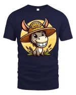 Funny Farm Donkey T-Shirt Cute Smiling Mule Graphic Tee - navy t-shirt on white background