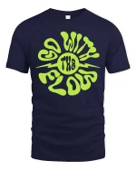 Go With The Flow T-Shirt Retro Psychedelic Graphic Tee - navy t-shirt on white background