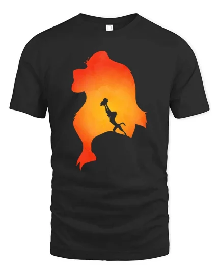 Lion King Silhouette T-Shirt Sunset Safari Graphic Tee - black t-shirt on white background