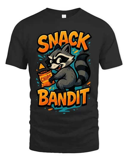Snack Bandit Raccoon T-Shirt Funny Food Lover Graphic Tee - black t-shirt on white background