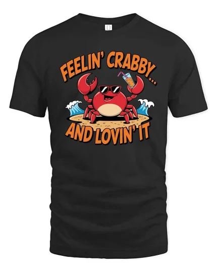 Feelin Crabby T-Shirt Funny Beach Crab Summer Graphic Tee - black t-shirt on white background