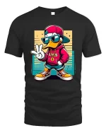 Cool Duck T-Shirt Hip Hop Streetwear Cartoon Graphic Tee - black t-shirt on white background