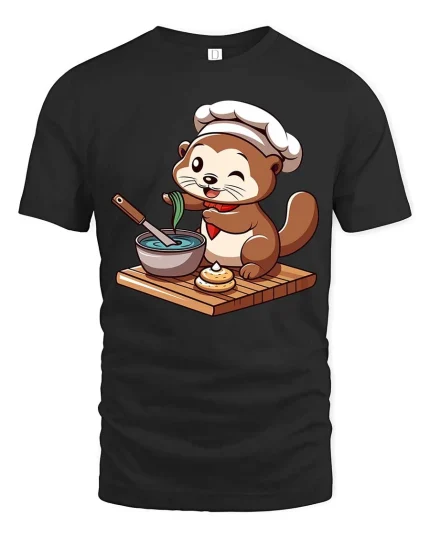 Funny Otter Chef T-Shirt Cute Cooking Animal Graphic Tee - black t-shirt on white background