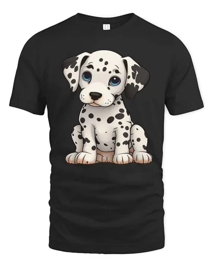 Cute Dalmatian Puppy T-Shirt Adorable Dog Graphic Tee - black t-shirt on white background