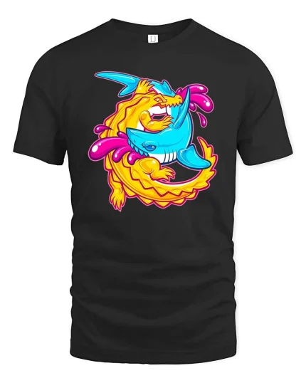 Dragon Shark T-Shirt Epic Fantasy Creature Graphic Tee - black t-shirt on white background