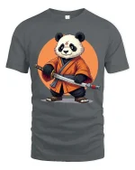 Samurai Panda T-Shirt Cool Martial Arts Graphic Tee Art Tees - gray t-shirt on white background