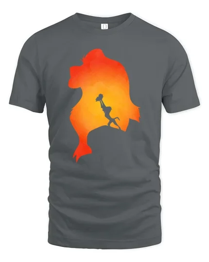 Lion King Silhouette T-Shirt Sunset Safari Graphic Tee - gray t-shirt on white background