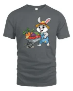 Farmer Bunny T-Shirt Cute Rabbit Gardening Graphic Tee - gray t-shirt on white background