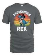 Papasaurus Rex T-Shirt Funny Dino Dad Graphic Retro Tee - gray t-shirt on white background
