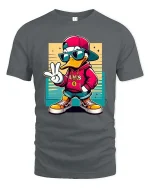 Cool Duck T-Shirt Hip Hop Streetwear Cartoon Graphic Tee - gray t-shirt on white background