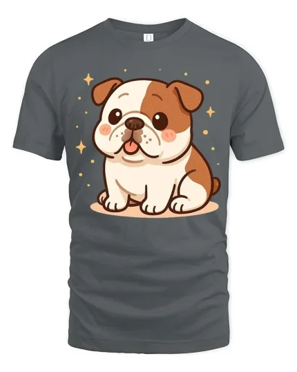 Cute Bulldog T-Shirt Adorable Puppy Graphic Dog Lover Tee - gray t-shirt on white background