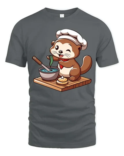 Funny Otter Chef T-Shirt Cute Cooking Animal Graphic Tee - gray t-shirt on white background