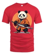 Samurai Panda T-Shirt Cool Martial Arts Graphic Tee Art Tees - red t-shirt on white background