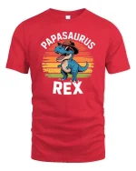 Papasaurus Rex T-Shirt Funny Dino Dad Graphic Retro Tee - red t-shirt on white background