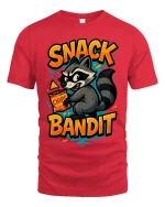 Snack Bandit Raccoon T-Shirt Funny Food Lover Graphic Tee - red t-shirt on white background