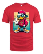 Cool Duck T-Shirt Hip Hop Streetwear Cartoon Graphic Tee - red t-shirt on white background