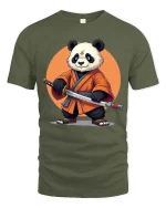 Samurai Panda T-Shirt Cool Martial Arts Graphic Tee Art Tees - military green t-shirt on white background