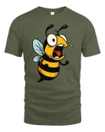Funny Angry Bee T-Shirt Cartoon Insect Graphic Humor Tee - military green t-shirt on white background