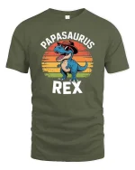 Papasaurus Rex T-Shirt Funny Dino Dad Graphic Retro Tee - military green t-shirt on white background