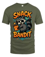 Snack Bandit Raccoon T-Shirt Funny Food Lover Graphic Tee - military green t-shirt on white background