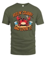 Feelin Crabby T-Shirt Funny Beach Crab Summer Graphic Tee - military green t-shirt on white background