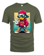 Cool Duck T-Shirt Hip Hop Streetwear Cartoon Graphic Tee - military green t-shirt on white background