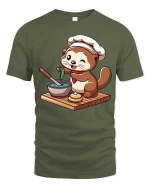 Funny Otter Chef T-Shirt Cute Cooking Animal Graphic Tee - military green t-shirt on white background