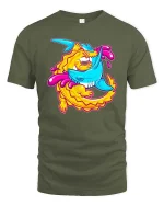 Dragon Shark T-Shirt Epic Fantasy Creature Graphic Tee - military green t-shirt on white background