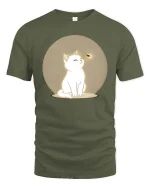 Cute White Cat T-Shirt Minimal Aesthetic Pet Graphic Tee - military green t-shirt on white background