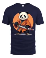 Samurai Panda T-Shirt Cool Martial Arts Graphic Tee Art Tees - navy t-shirt on white background