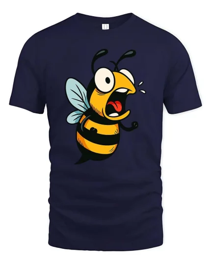 Funny Angry Bee T-Shirt Cartoon Insect Graphic Humor Tee - navy t-shirt on white background