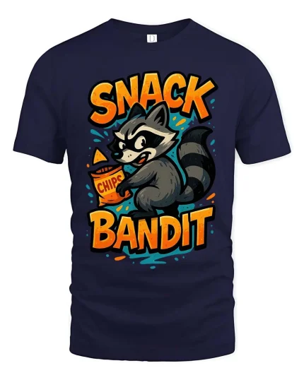Snack Bandit Raccoon T-Shirt Funny Food Lover Graphic Tee - navy t-shirt on white background