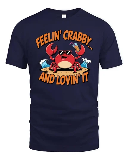 Feelin Crabby T-Shirt Funny Beach Crab Summer Graphic Tee - navy t-shirt on white background