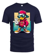 Cool Duck T-Shirt Hip Hop Streetwear Cartoon Graphic Tee - navy t-shirt on white background