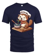 Funny Otter Chef T-Shirt Cute Cooking Animal Graphic Tee - navy t-shirt on white background
