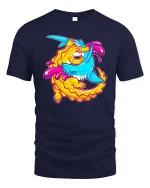 Dragon Shark T-Shirt Epic Fantasy Creature Graphic Tee - navy t-shirt on white background