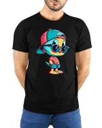 Cool Chick T-Shirt Hip Hop Cute Bird Graphic Streetwear - model wearing black tee with hands behind back