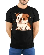Cute Bulldog T-Shirt Adorable Puppy Graphic Dog Lover Tee - model wearing black tee with hands behind back